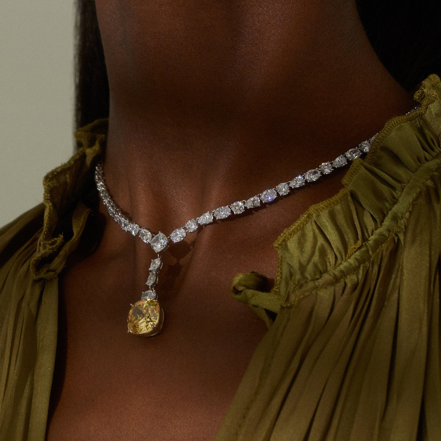 SOLEIL YELLOW CZ DRAMA STATEMENT Y NECKLACE