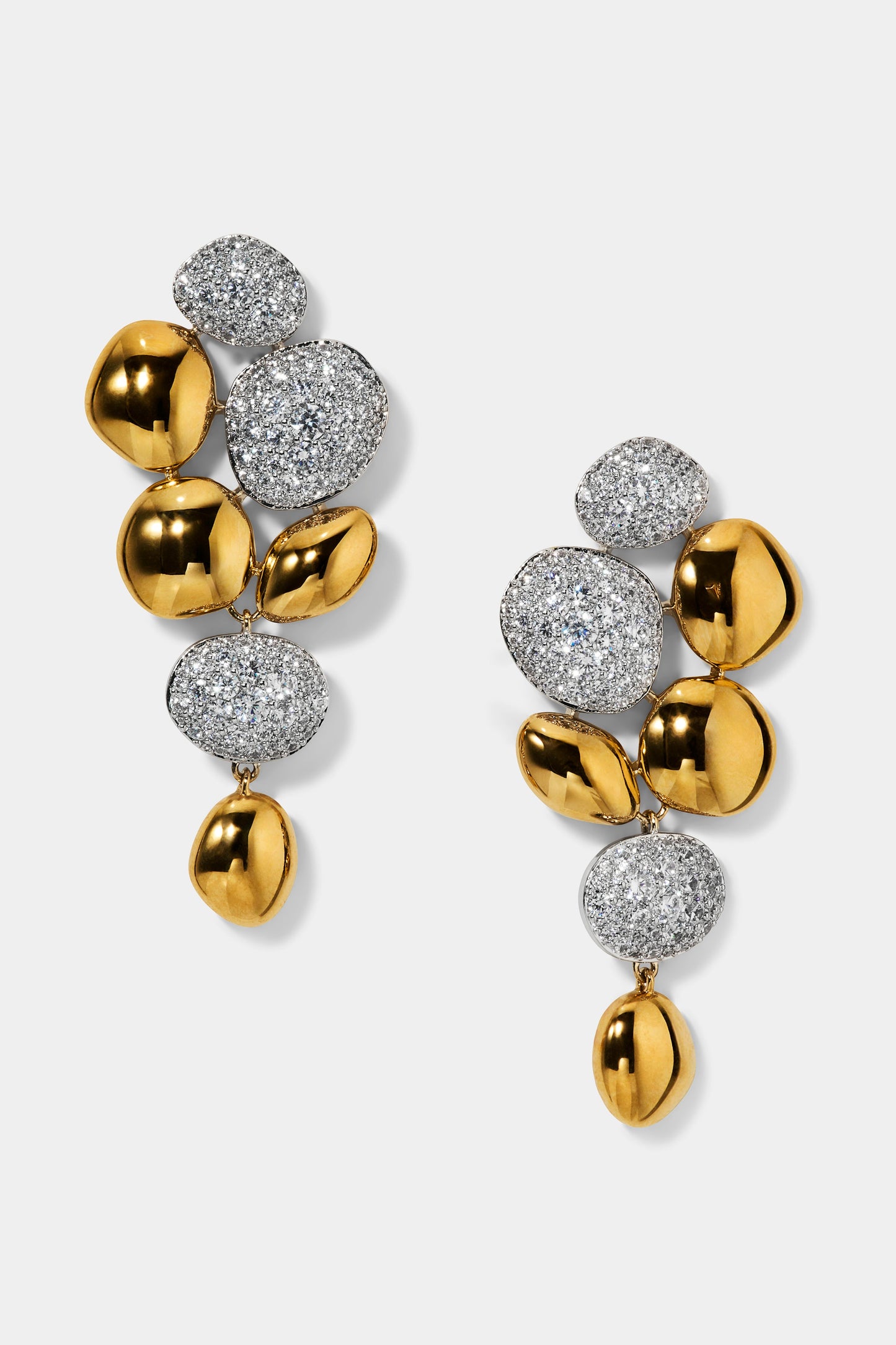 PEBBLES LARGE DROP EARRINGS IN GOLD AND RHODIUM PLATING