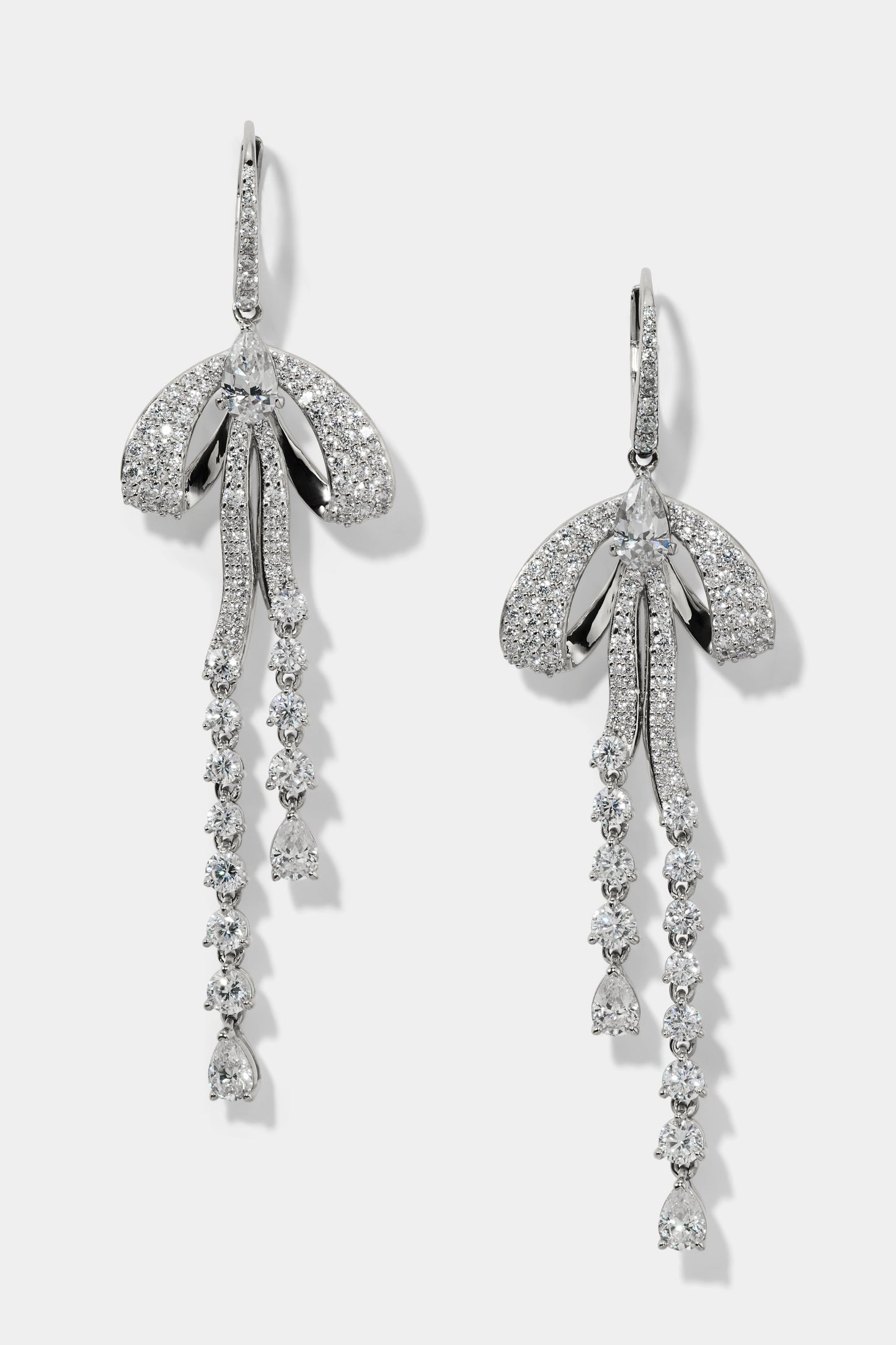 EROS PAVE BOW LEVERBACK EARRINGS IN RHODIUM PLATING