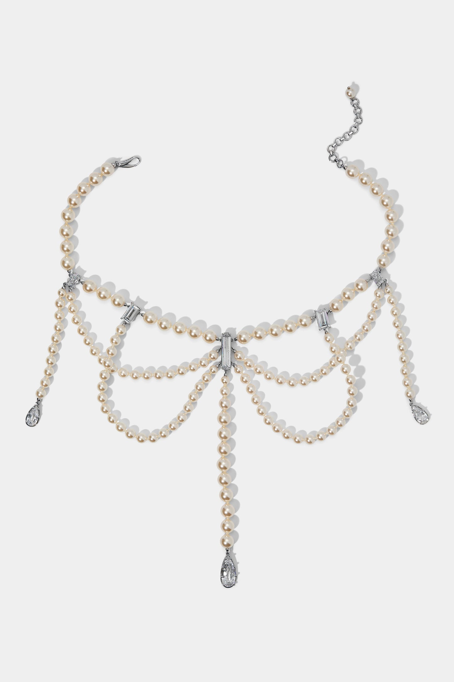 PEARL CHOKER LOW DROPS NECKLACE IN RHODIUM PLATING