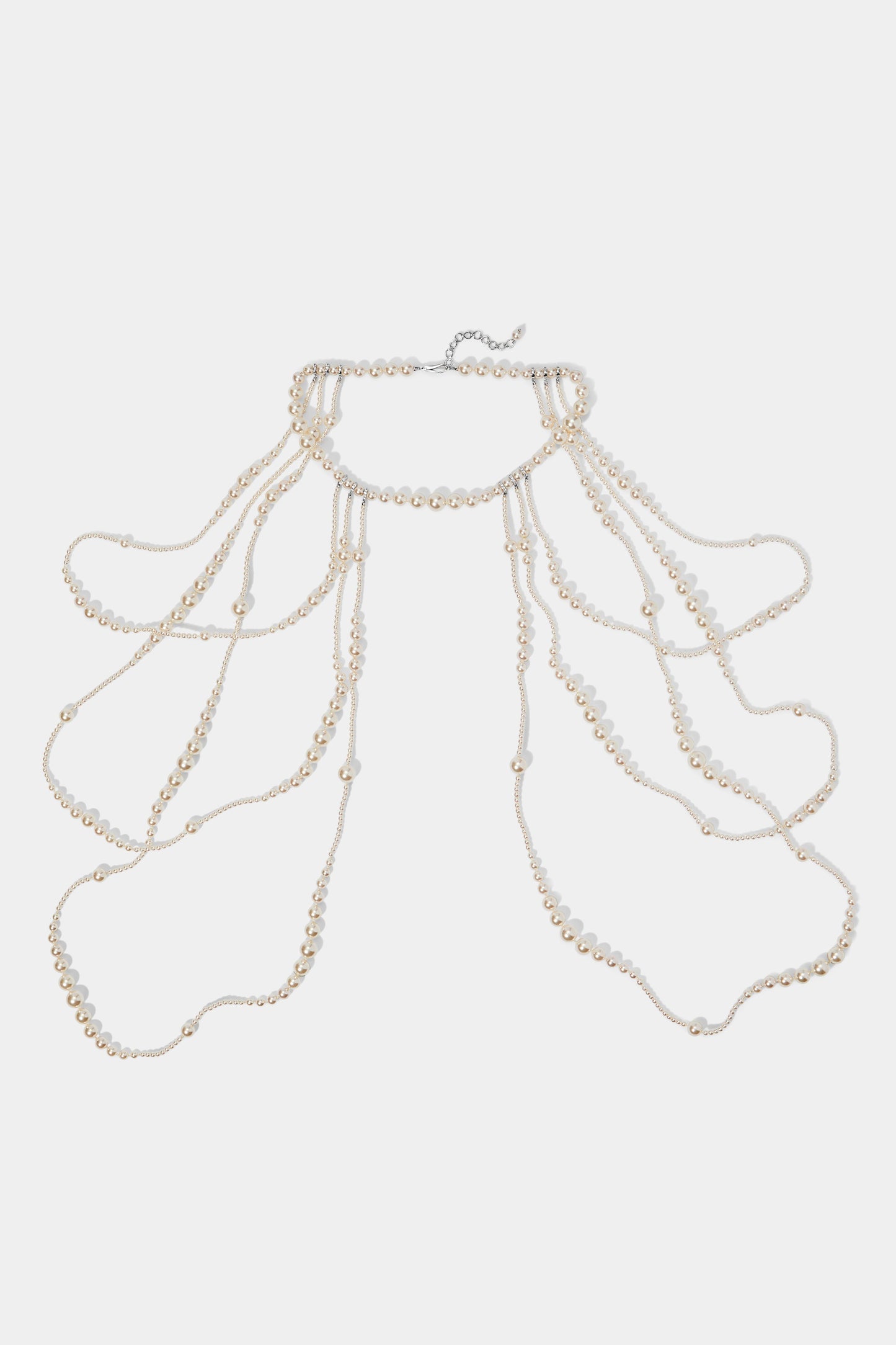 PEARL CHOKER SHOULDER SWAG NECKLACE IN RHODIUM PLATING