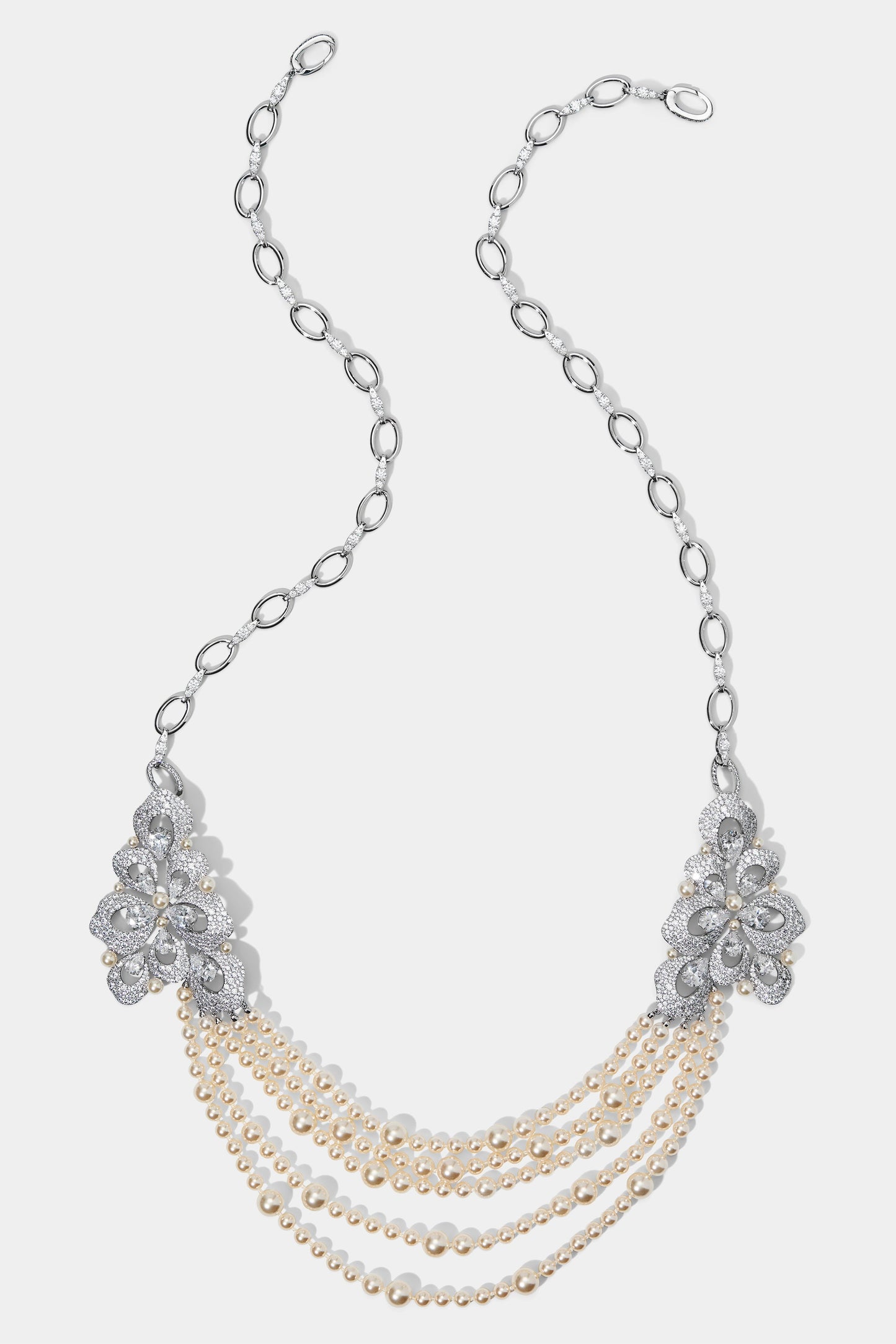 PEARL SWAG BROOCH BELT IN RHODIUM PLATING