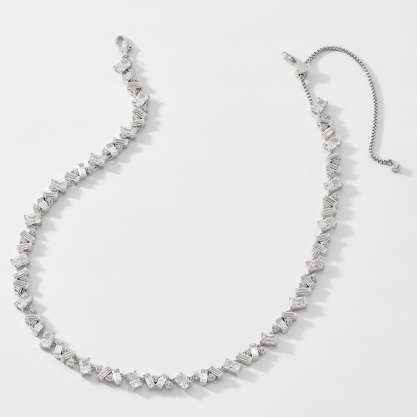 STERLING SILVER JAZZ ADJUSTABLE CZ DECO CHOKER NECKLACE