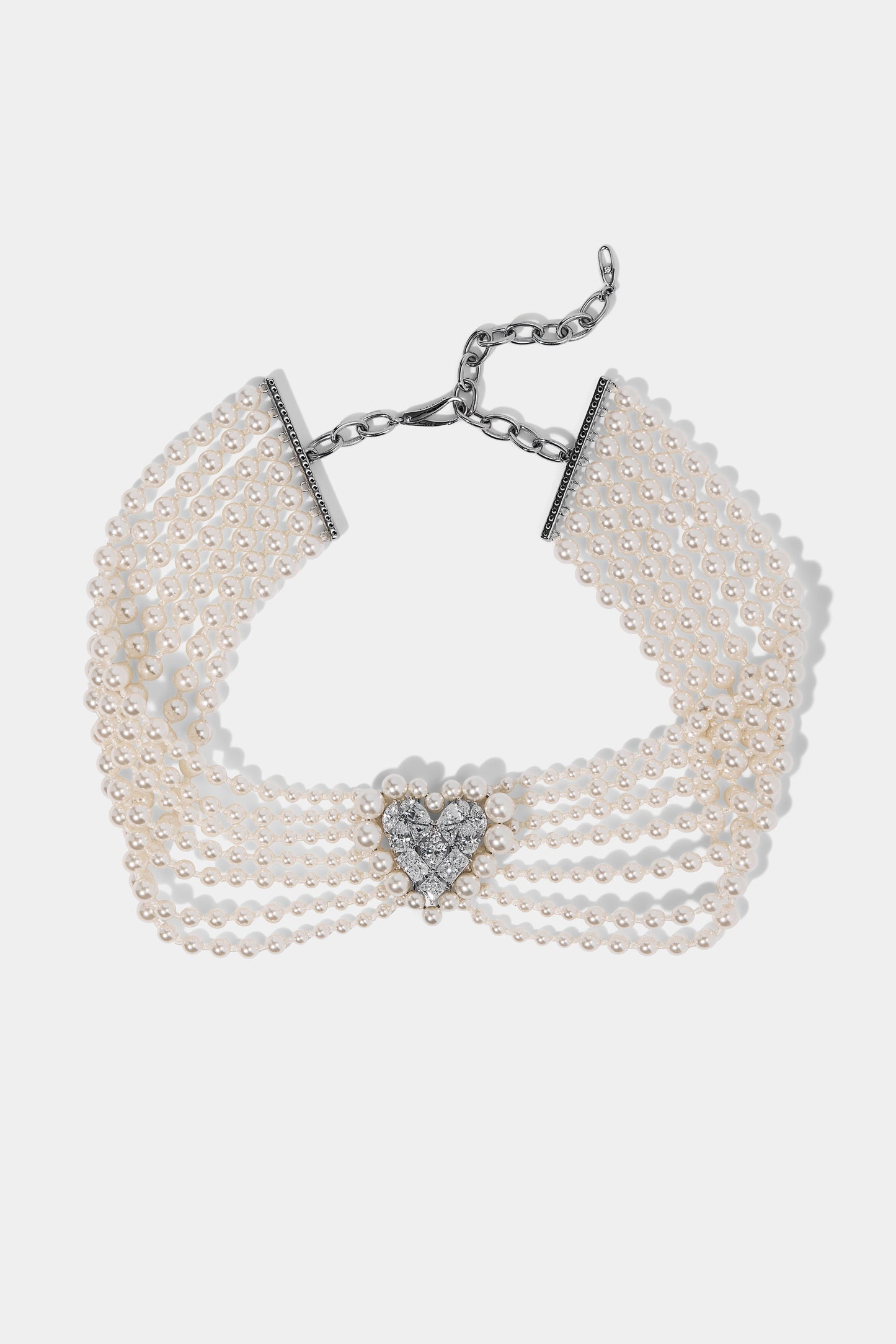 MATERIAL PEARL CHOKER NECKLACE IN RHODIUM PLATING