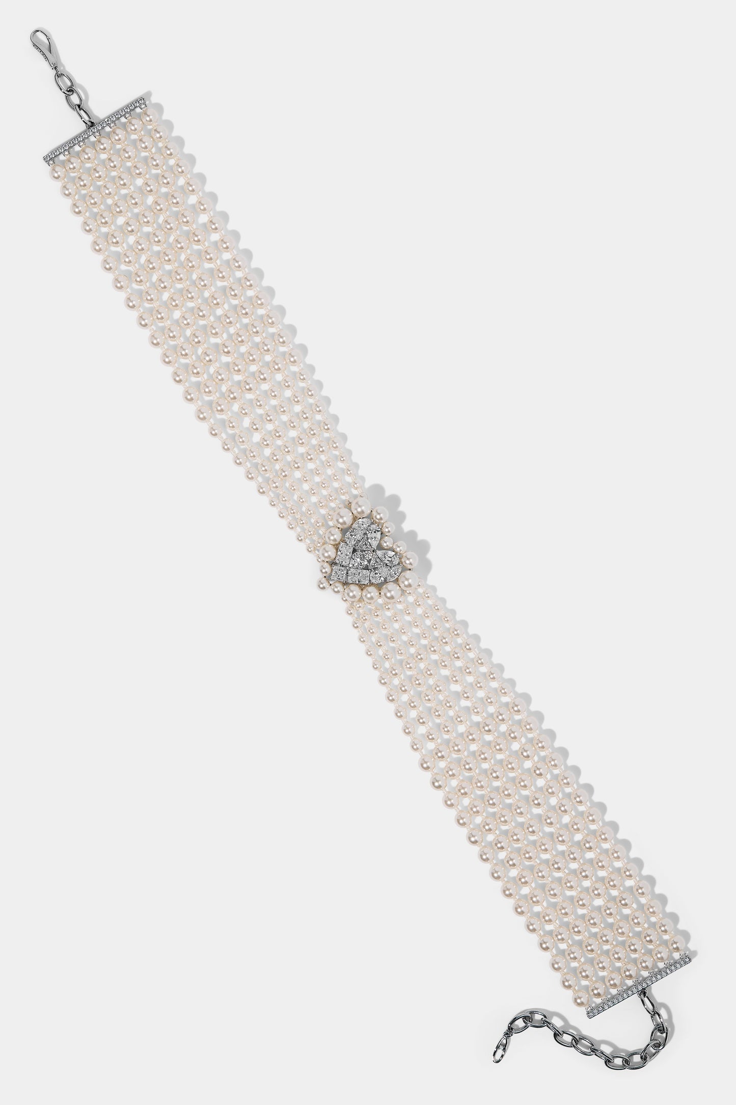 MATERIAL PEARL CHOKER NECKLACE IN RHODIUM PLATING