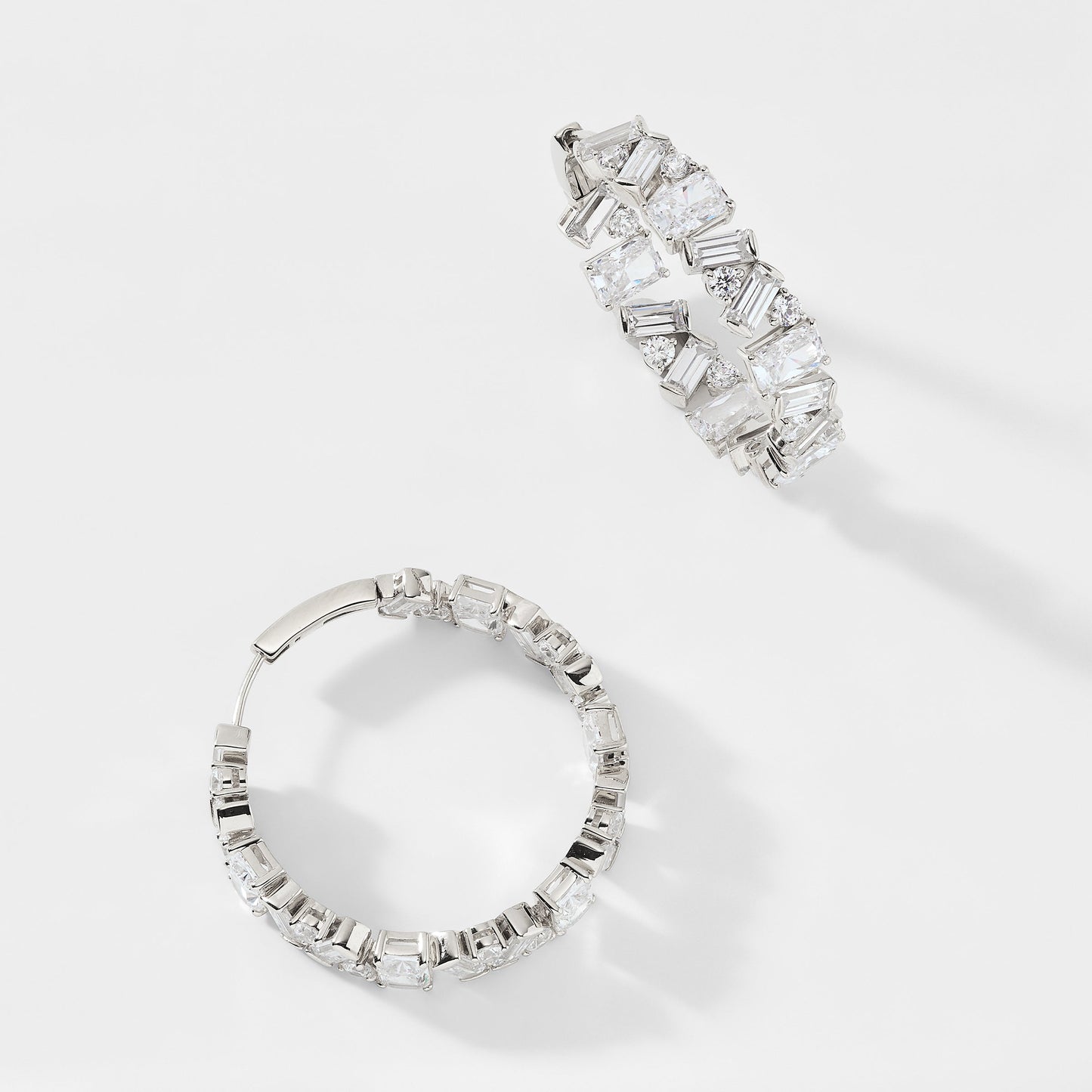 STERLING SILVER JAZZ CZ DECO HOOP EARRINGS
