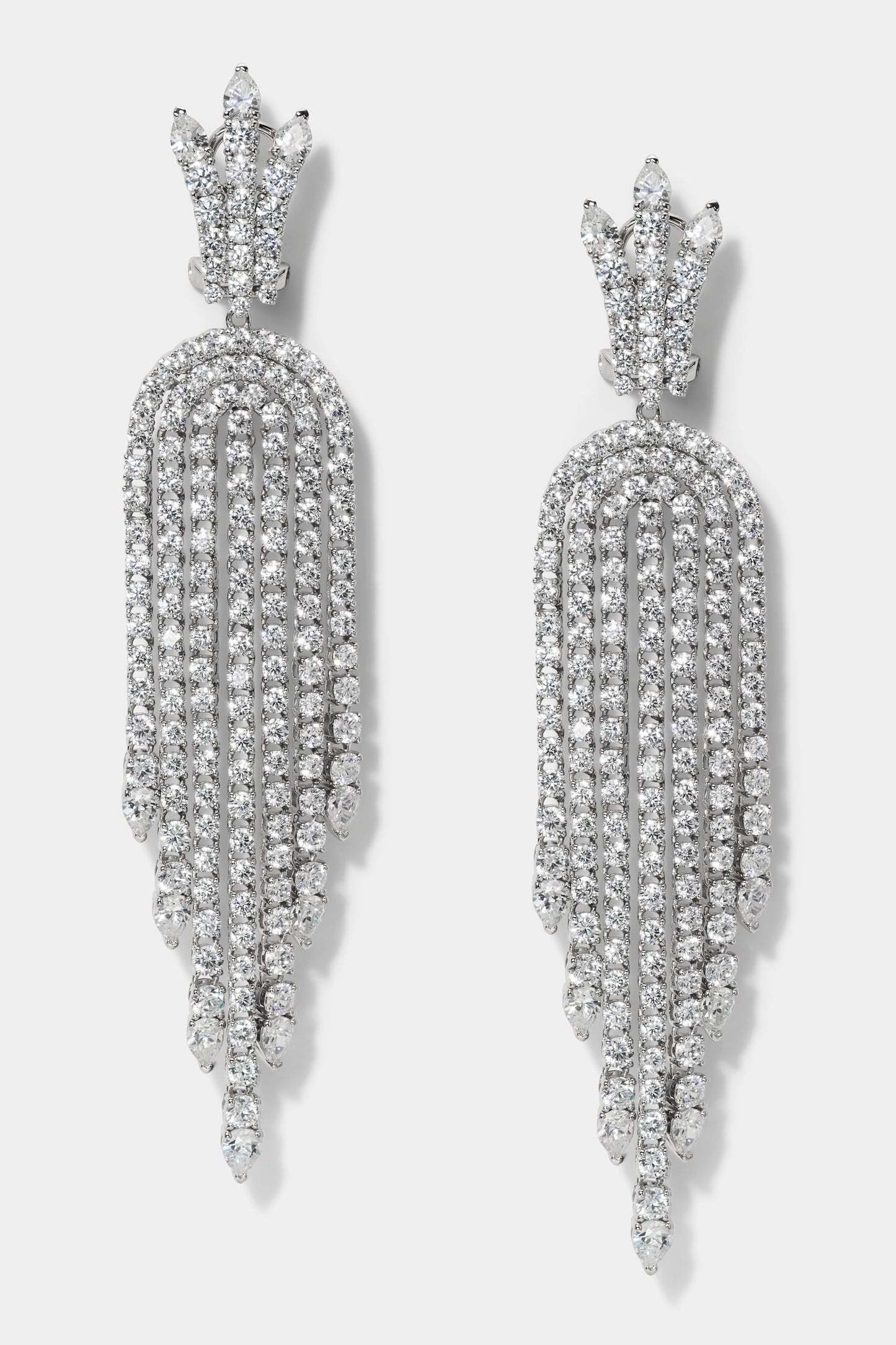 DIVA FRINGE CHANDELIER EARRINGS IN RHODIUM PLATING
