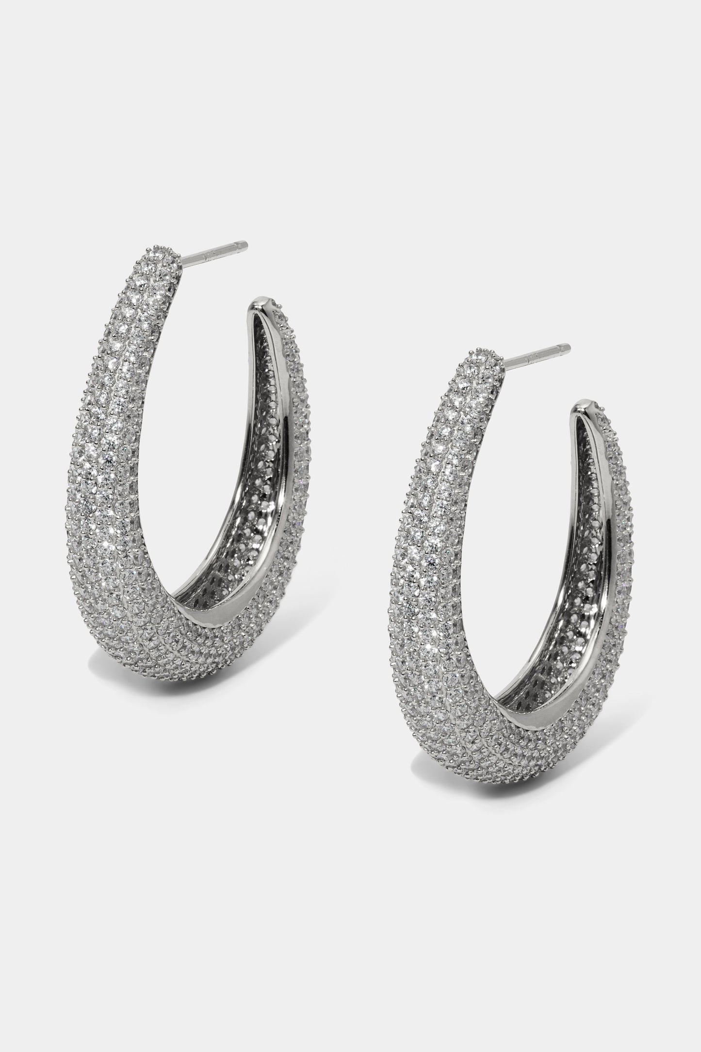 DRIP PUFFY PAVE C HOOP EARRINGS IN RHODIUM PLATING