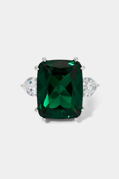 GLITZ GREEN CUSHION CUT CZ STATEMENT RING