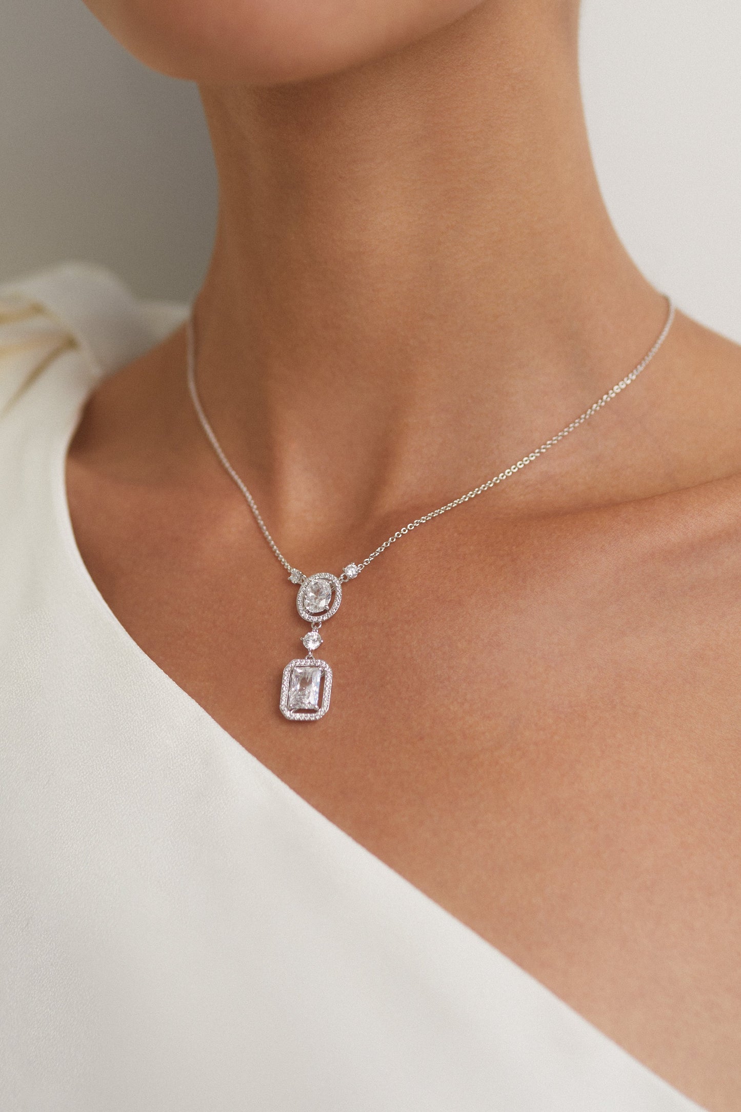 RADIANT DOUBLE HALO CZ Y NECKLACE