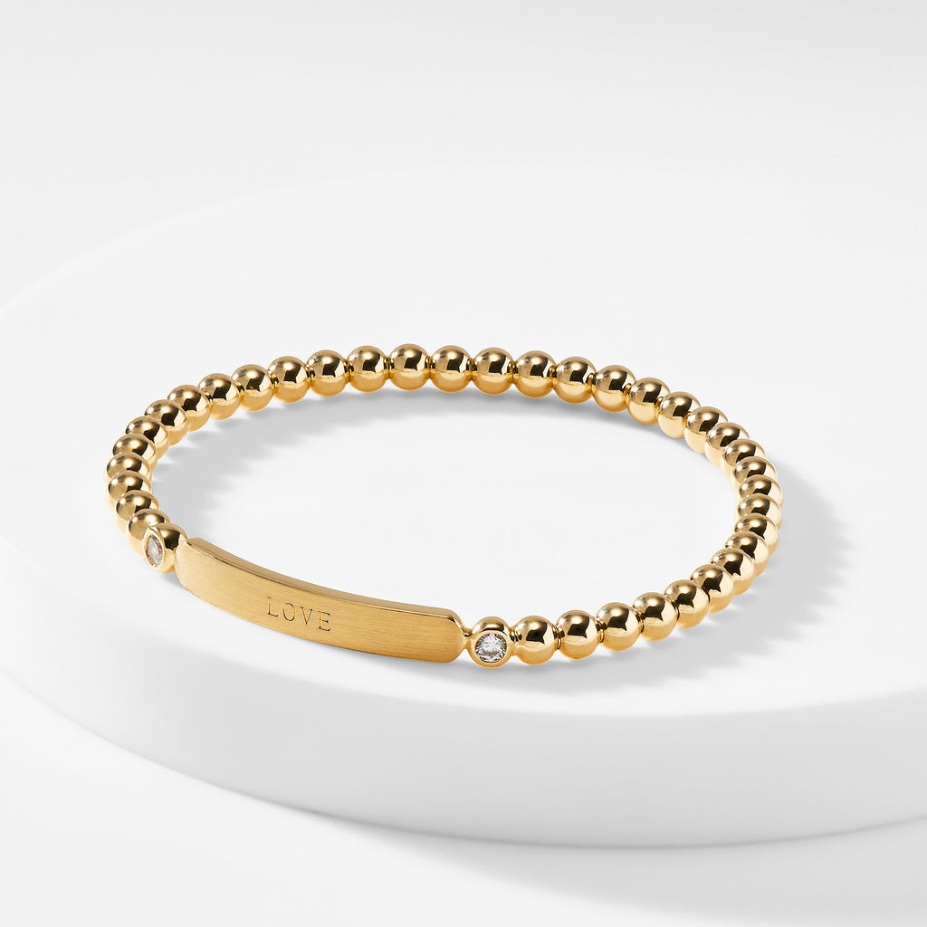 4MM "LOVE" BEADED METAL STRETCH BRACELET