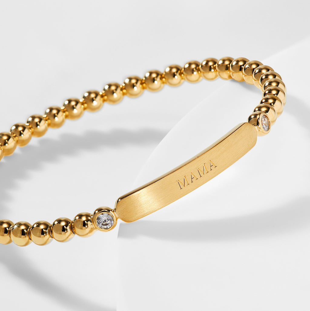 4MM "MAMA" BEADED METAL STRETCH BRACELET