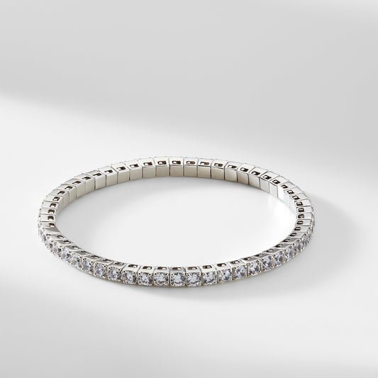 tennis stretch bracelet with cubic zirconia stones and rhodium plating
