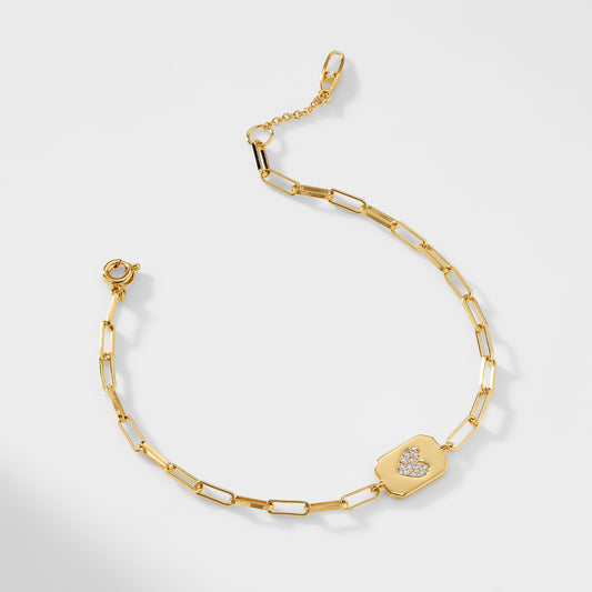 NADRI GOLDEN PAVE HEART CHAIN LINK BRACELET