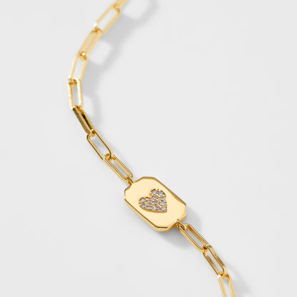 NADRI GOLDEN PAVE HEART CHAIN LINK BRACELET