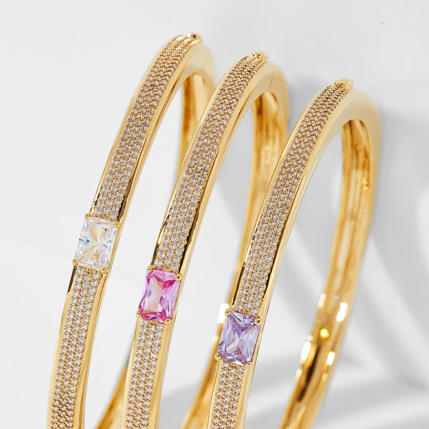 TENNIS ANYONE LAVENDER EMERALD CUT HINGED BRACELET