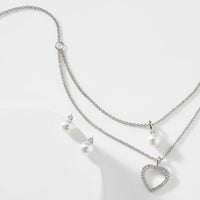 PEARL AND CZ HEART NECKLACE SET