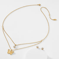 CZ FLOWER STUD EARRINGS AND BUTTERFLY NECKLACE SET