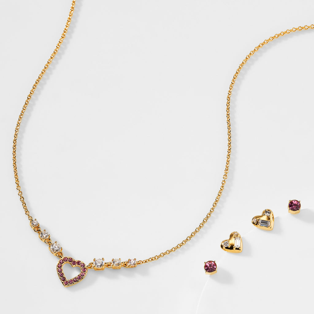 VALENTINE HEART NECKLACE AND STUD EARRINGS SET