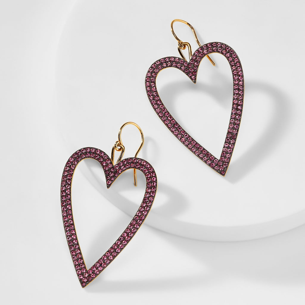 XL PINK PAVE HEART HOOK EARRINGS