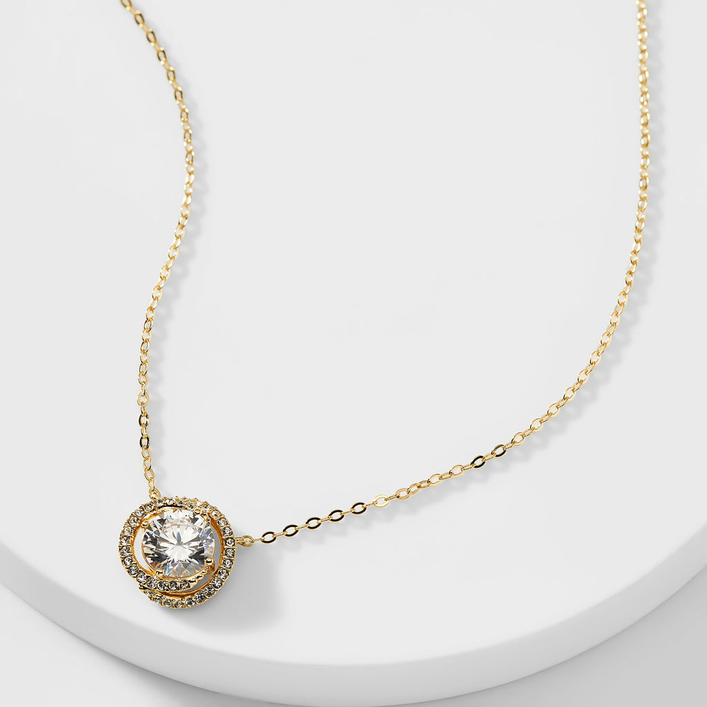 CZ BUTTON PENDANT NECKLACE
