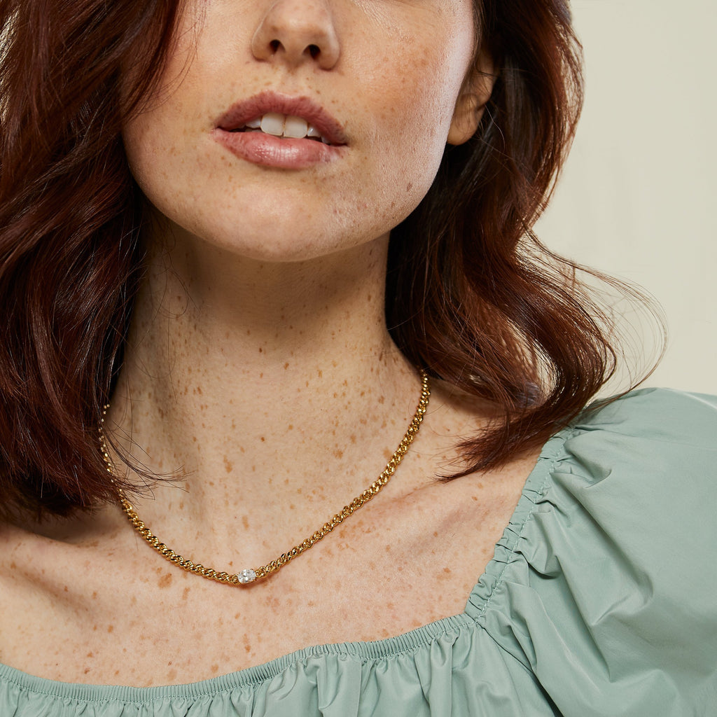 CZ CENTER STONE CURB CHAIN NECKLACE