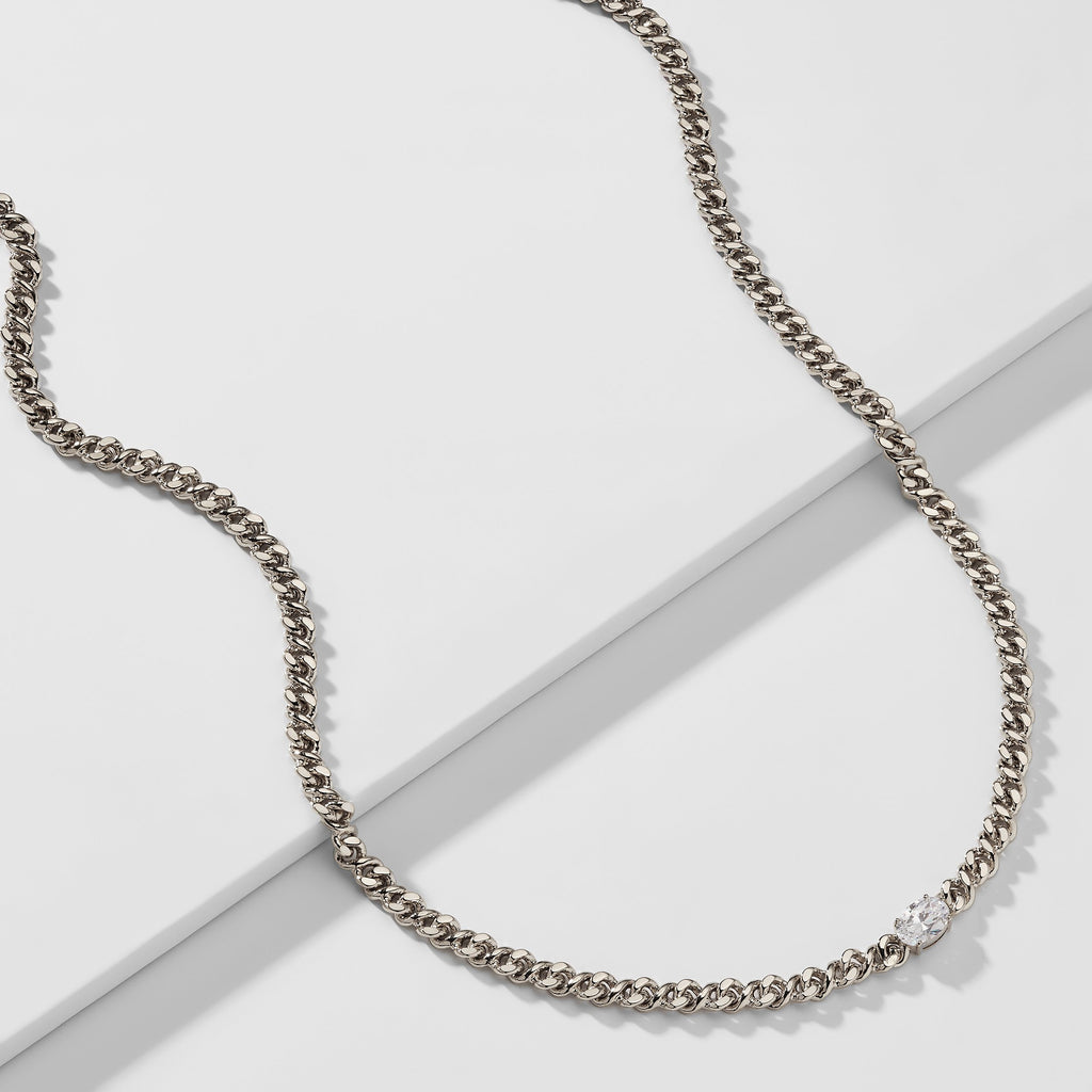 CZ CENTER STONE CURB CHAIN NECKLACE