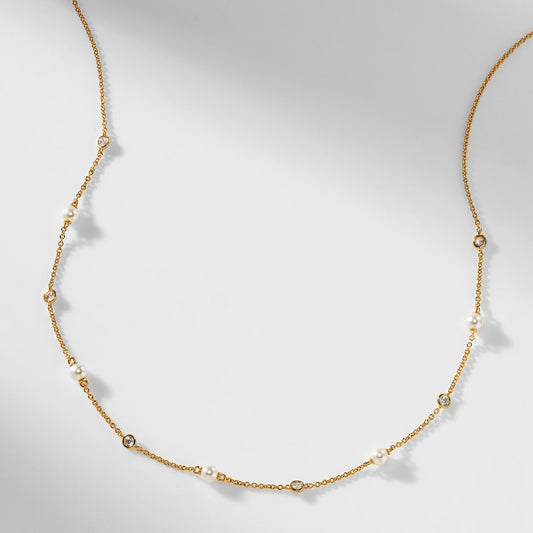 EMILIA PEARL AND CZ STATION NECKLACE