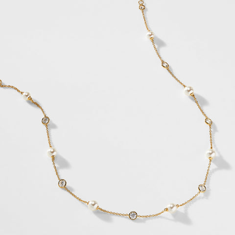 CAMILA PEARL AND CZ STATION NECKLACE
