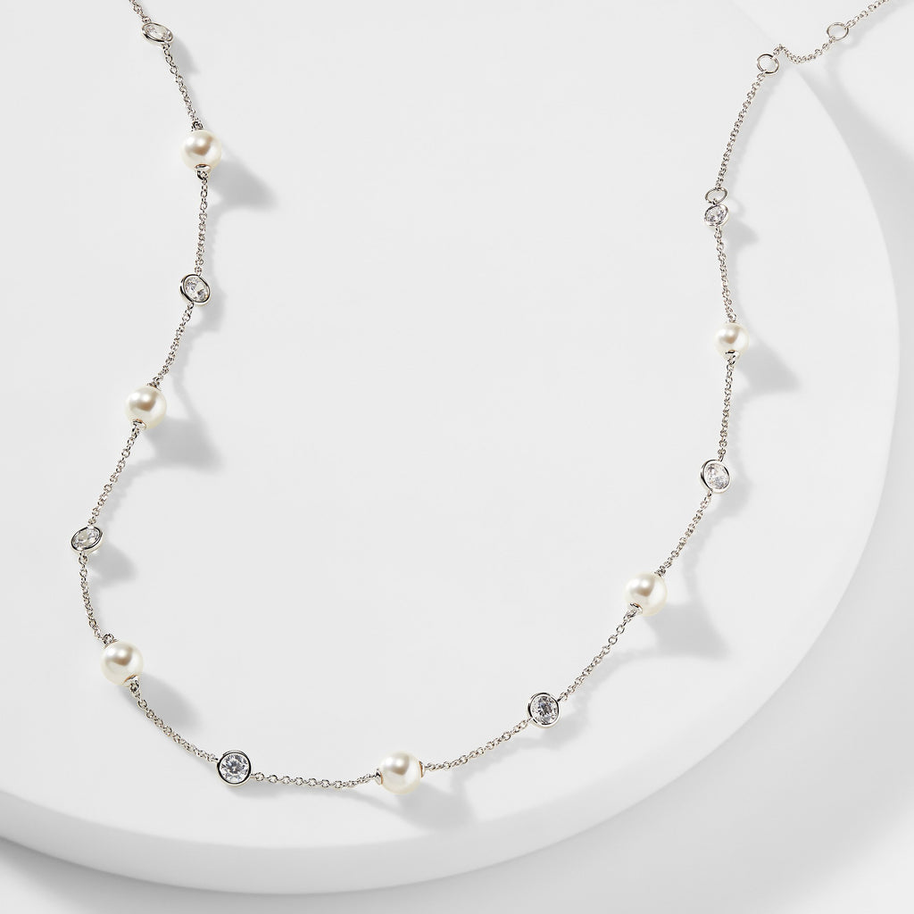 CAMILA PEARL AND CZ STATION NECKLACE
