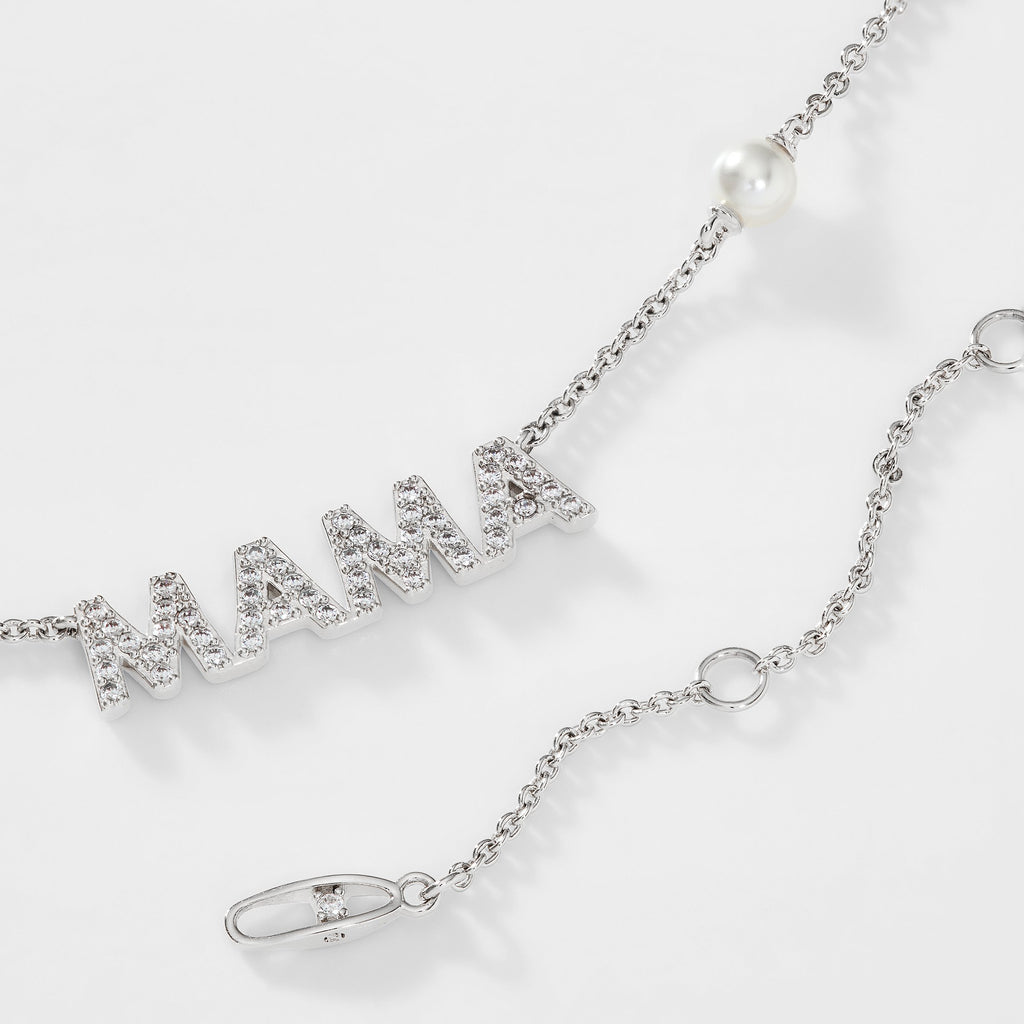 PEARL AND PAVE CZ MAMA NECKLACE