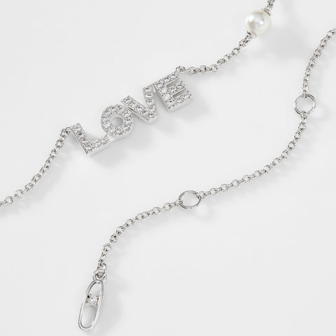 PEARL AND PAVE CZ LOVE NECKLACE