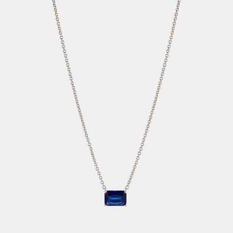 MODERN LOVE LARGE EMERALD CUT FAUX SAPPHIRE NECKLACE