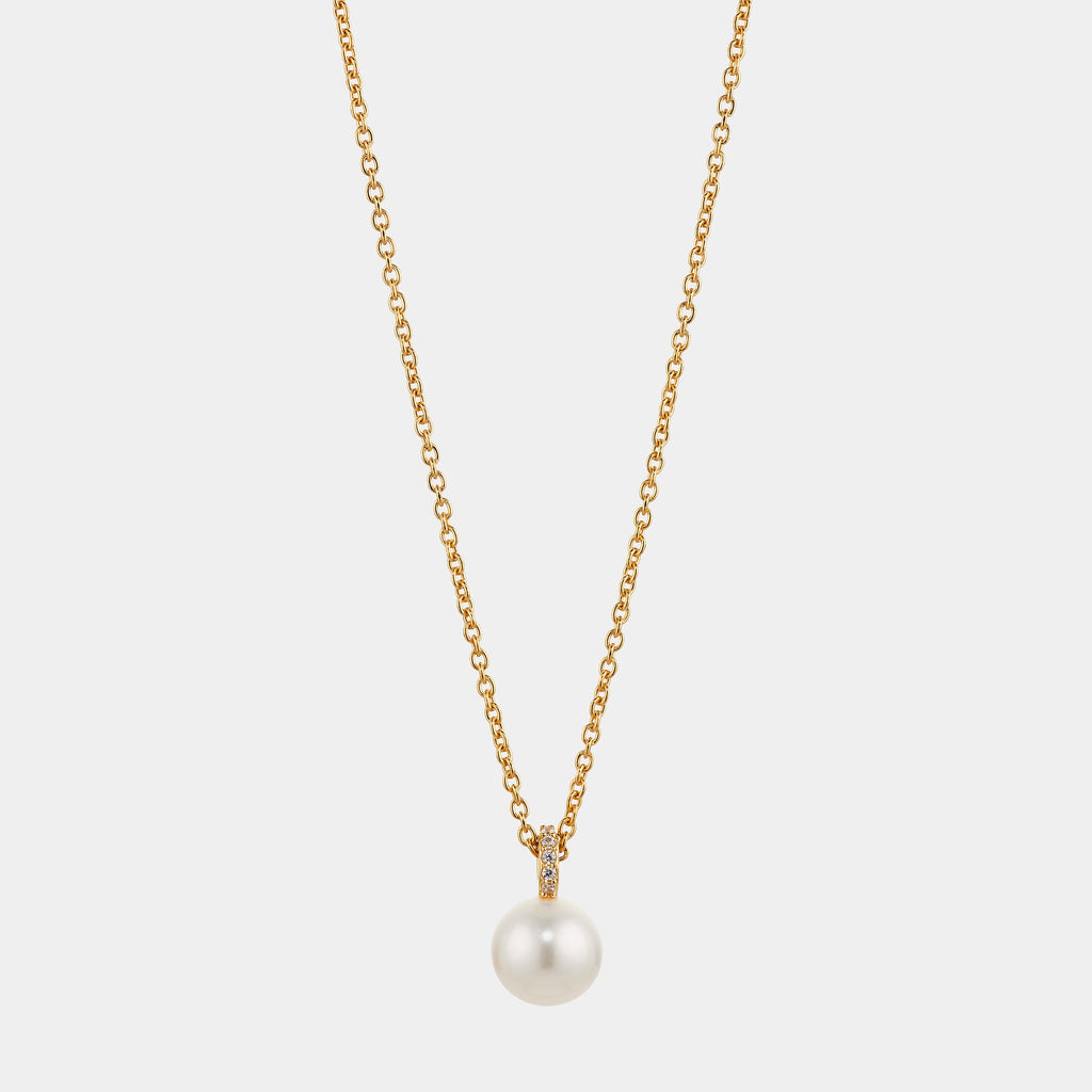 8MM GENUINE FRESHWATER PEARL AND PAVE CZ PENDANT