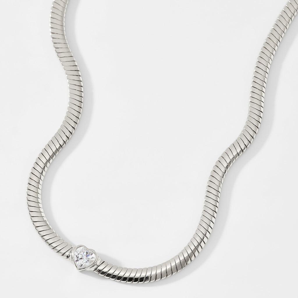 TENNIS ANYONE HEART CZ WOVEN CHAIN COLLAR NECKLACE