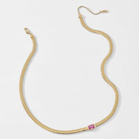 TENNIS ANYONE PINK EMERALD CUT WOVEN CHAIN COLLAR NECKLACE