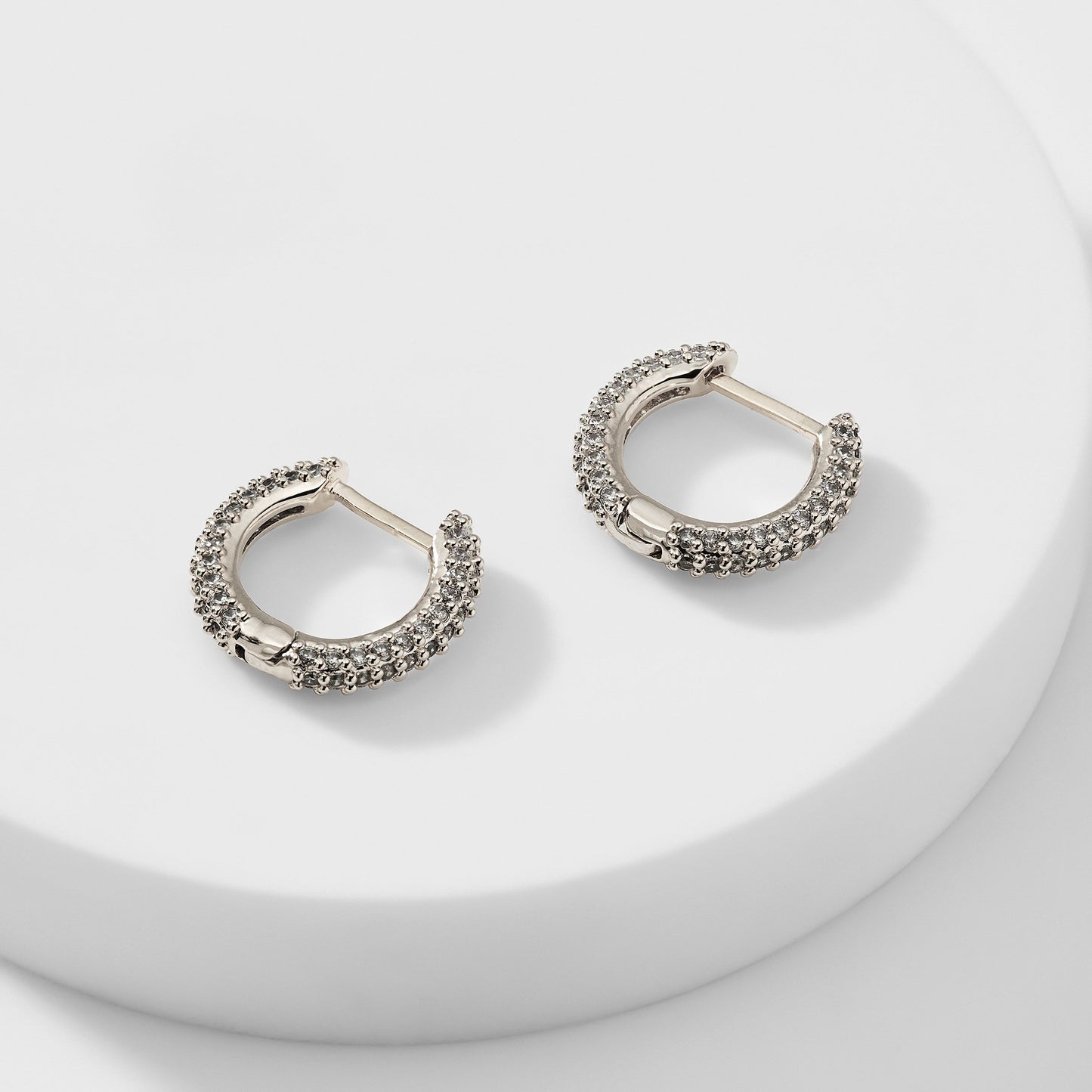 SMALL PAVE HUGGIE HOOP EARRINGS