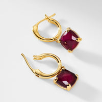GEMMA RED STONE DROP HOOP EARRINGS