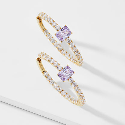 TENNIS ANYONE LAVENDER CZ HOOP EARRINGS