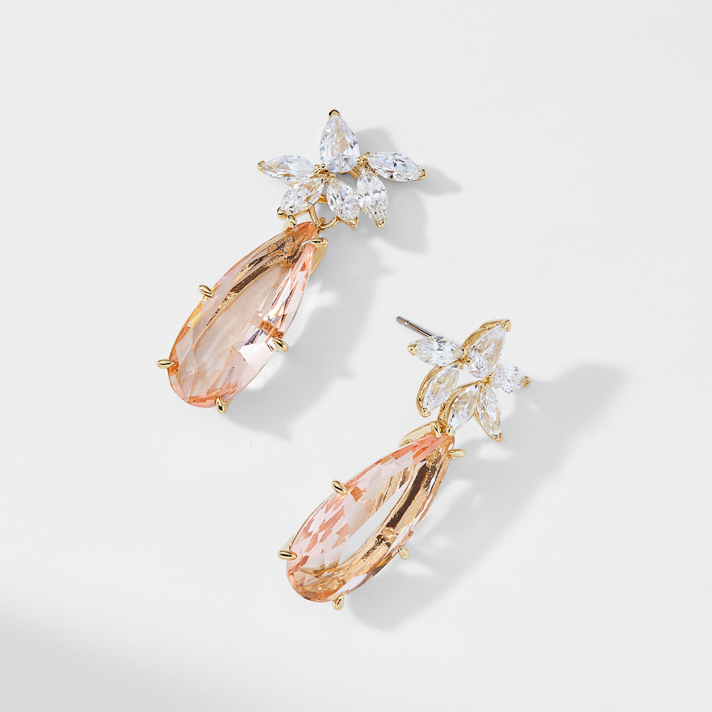 WILDFLOWER PINK LARGE PEAR CZ DROP EARRINGS