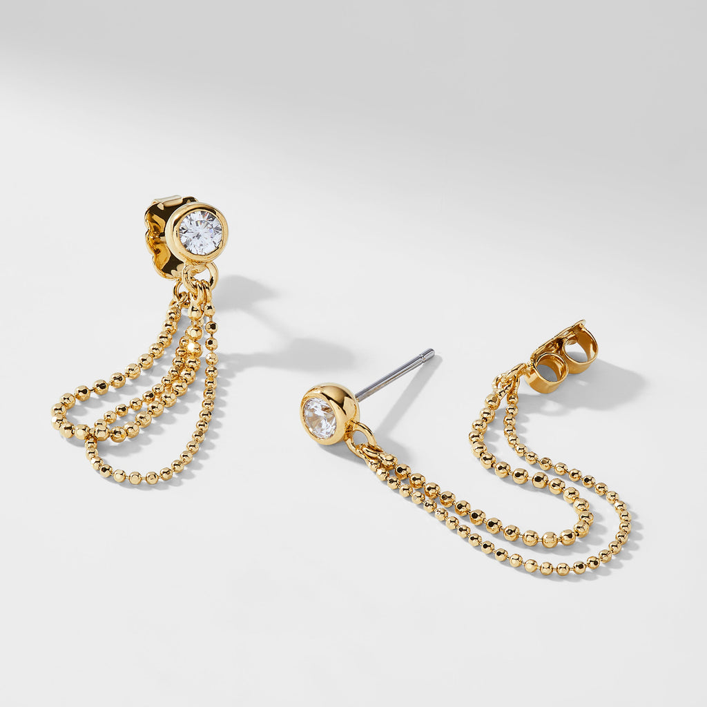 ITTY BITTY DOUBLE CHAIN CZ DROP EARRINGS
