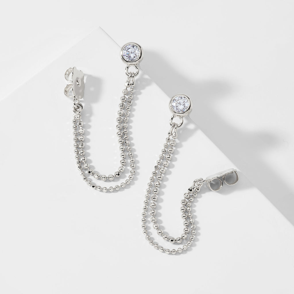 ITTY BITTY DOUBLE CHAIN CZ DROP EARRINGS