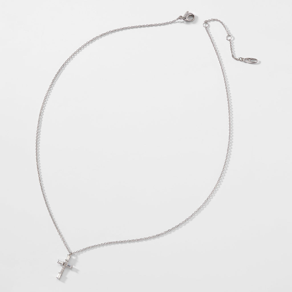 BAGUETTE CZ CROSS PENDANT NECKLACE