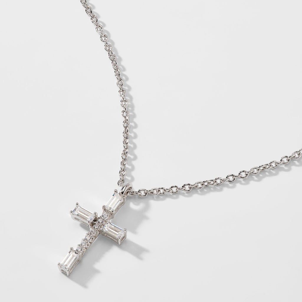 BAGUETTE CZ CROSS PENDANT NECKLACE