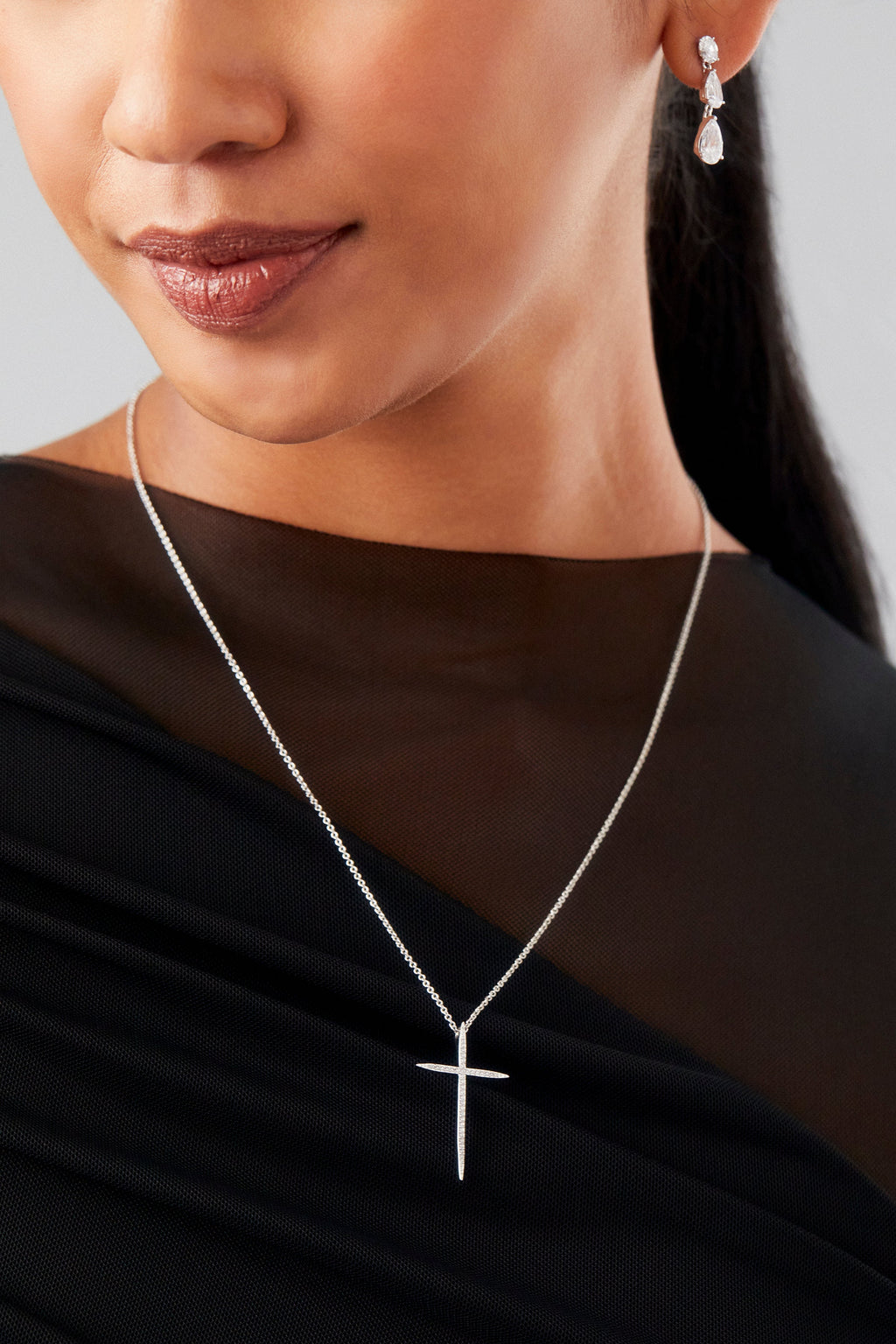 IN THE AIR PAVE CZ CROSS PENDANT NECKLACE
