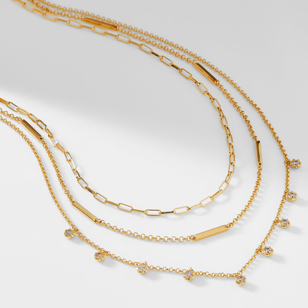 MUSE CZ TRIPLE LAYER COLLAR NECKLACE