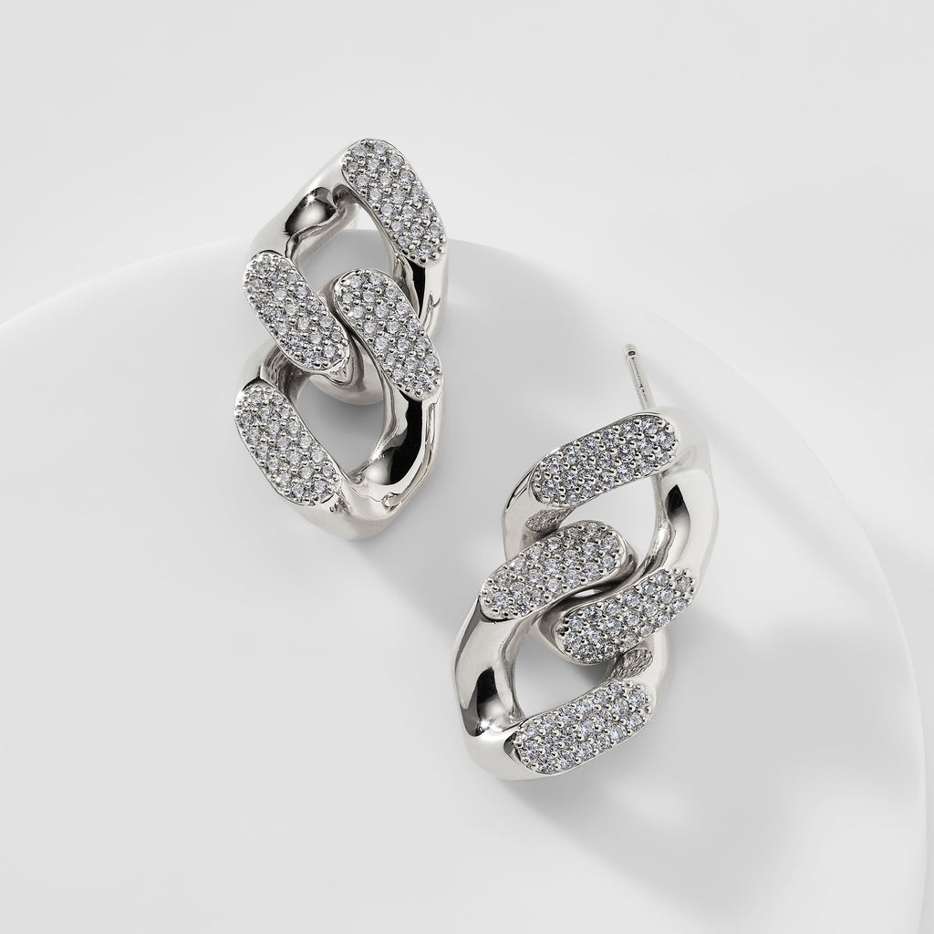 STERLING SILVER HIGHLIGHT DOUBLE LINK EARRINGS