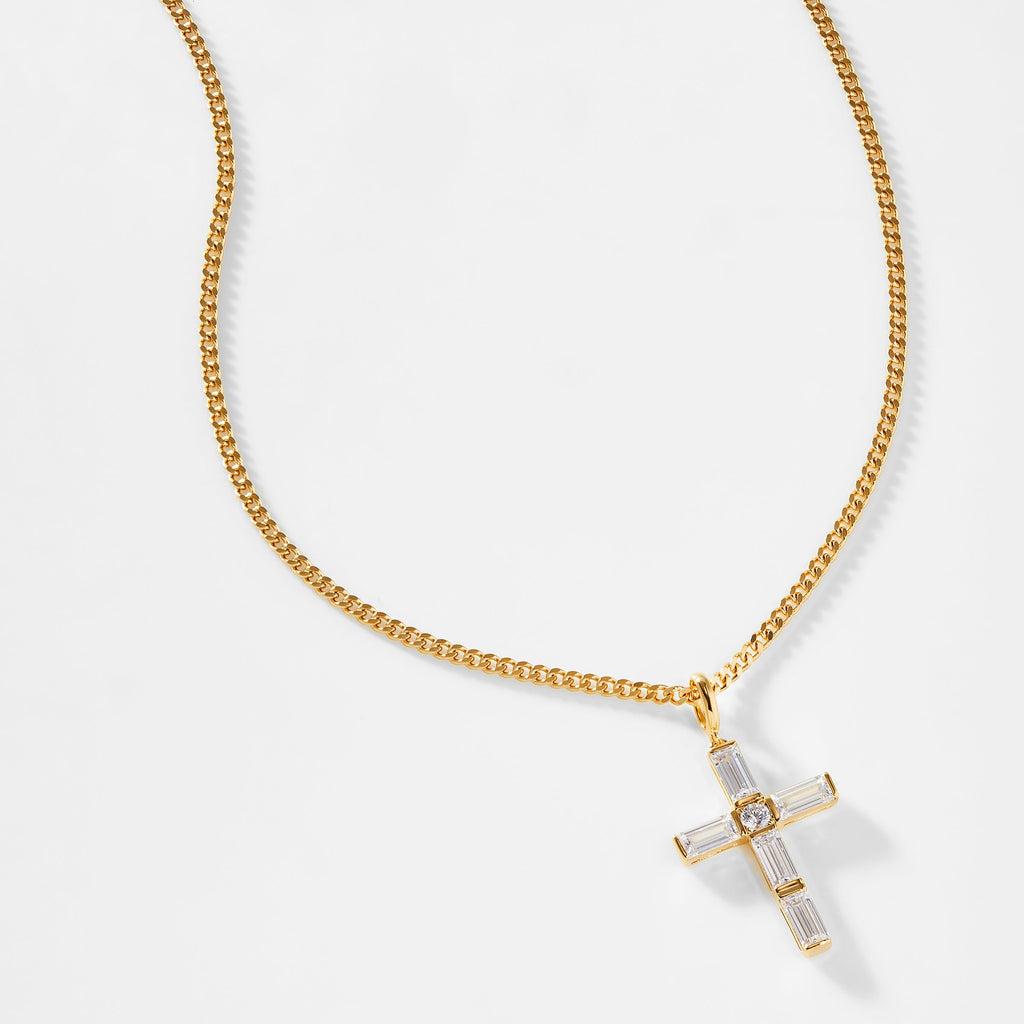 STERLING SILVER ELEVATE LARGE CZ CROSS NECKLACE
