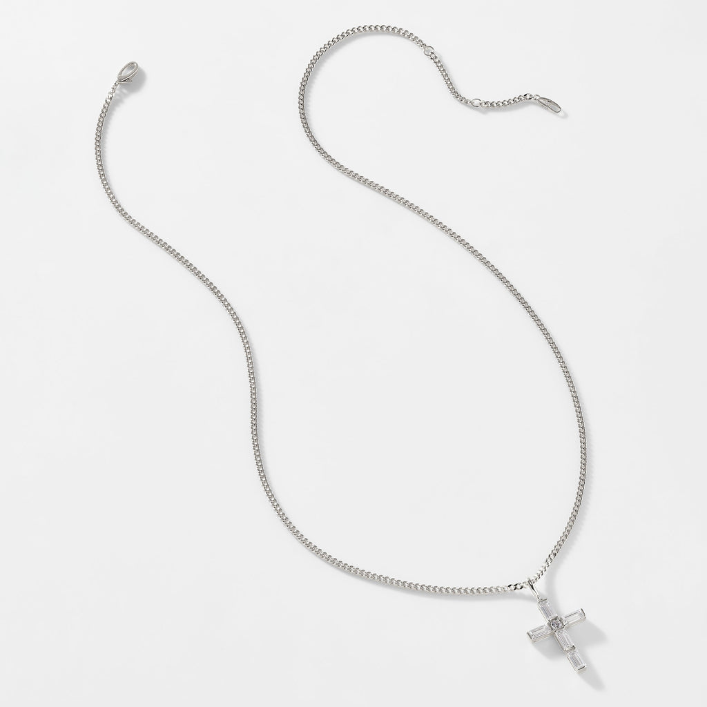 STERLING SILVER ELEVATE LARGE CZ CROSS NECKLACE