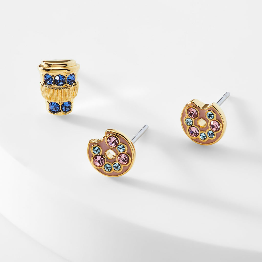 AJOA COFFEE AND DONUT SET OF STUD EARRINGS